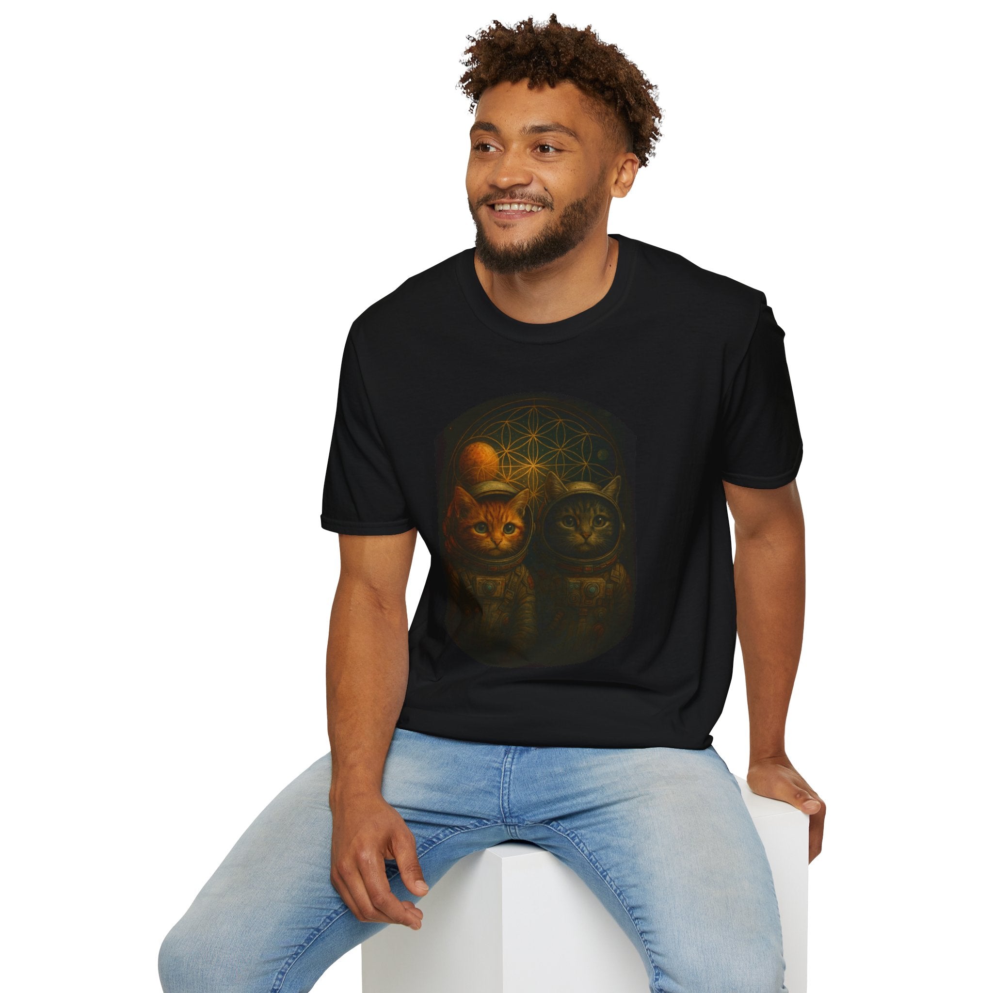 Cosmic Kitties Unisex T-Shirt, Softstyle Tee, Cat Lover Gift, Astrology Shirt, Unique Animal Apparel, Astronaut Cats Tee
