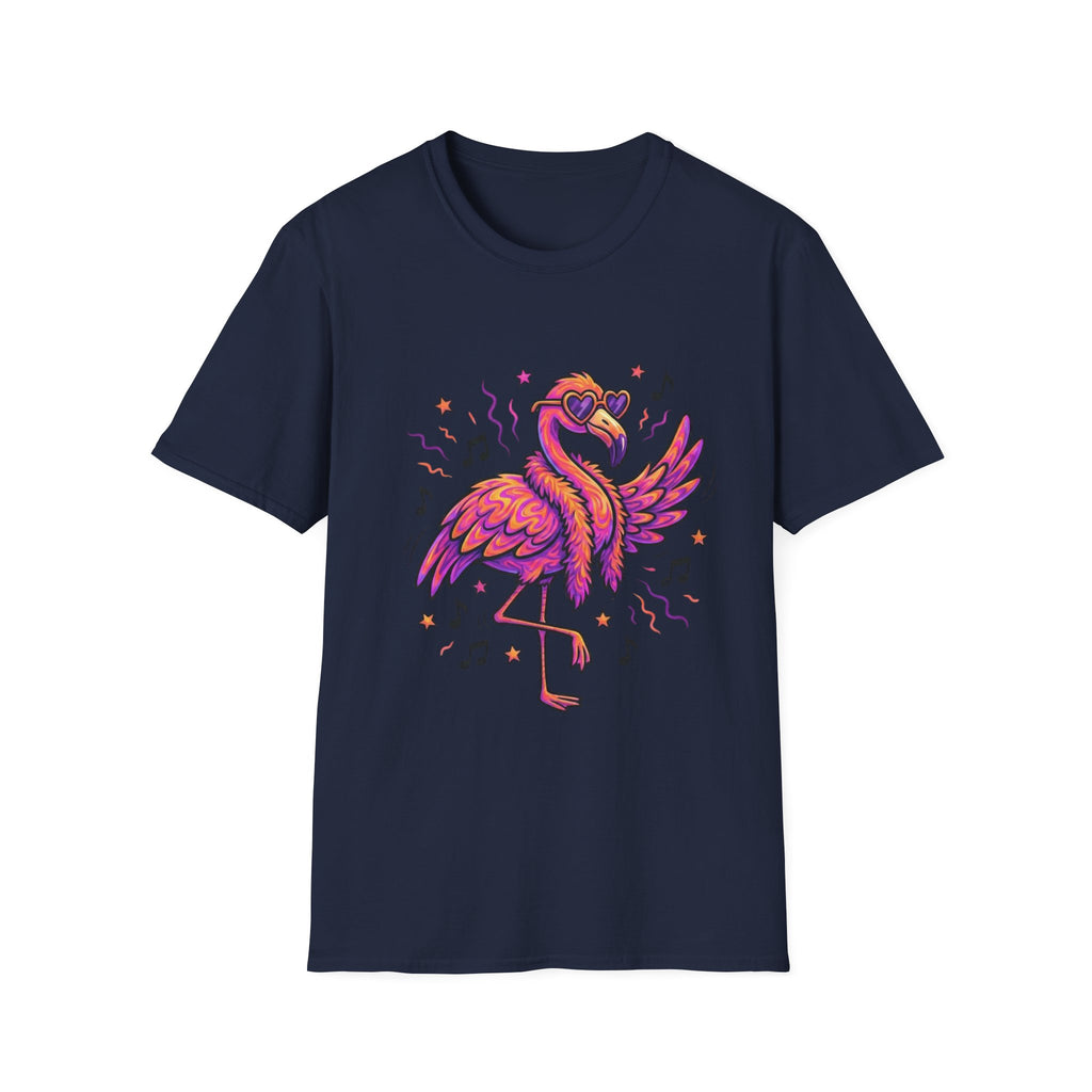 Neon Pink Flamingo Graphic T-Shirt — Retro 80s Vibe Casual Tee