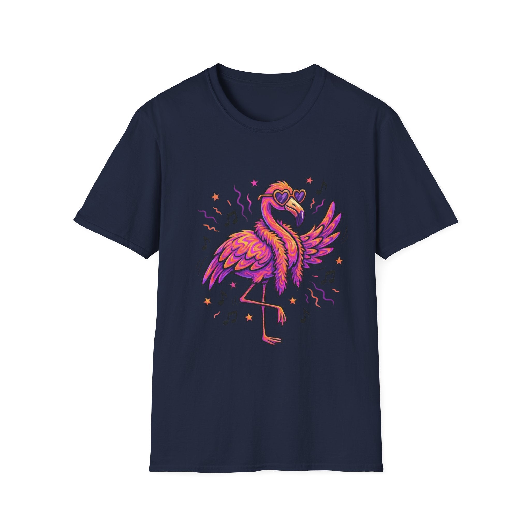 Neon Pink Flamingo Graphic T-Shirt — Retro 80s Vibe Casual Tee