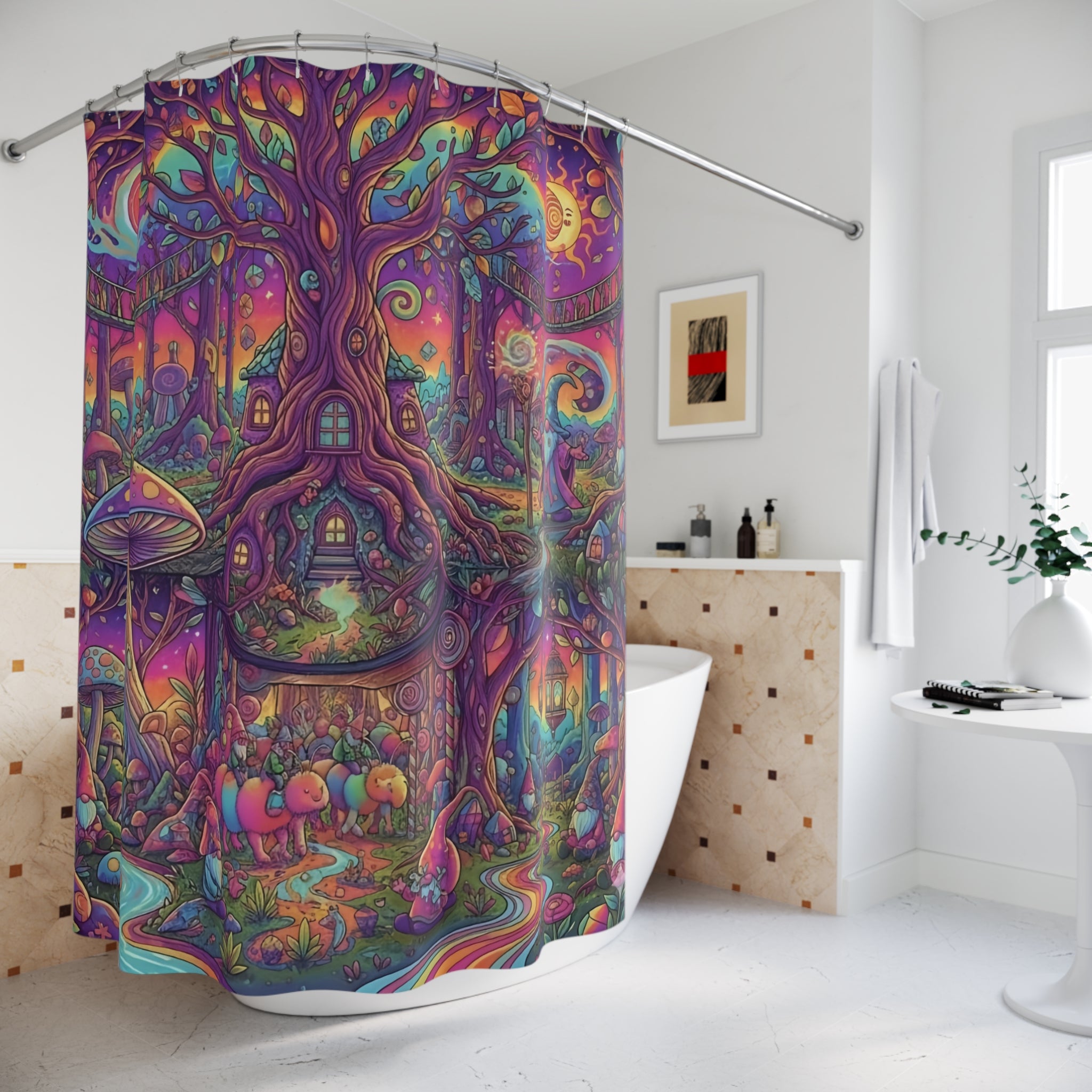 Trippy Forest Shower Curtain, Magical Bathroom Decor