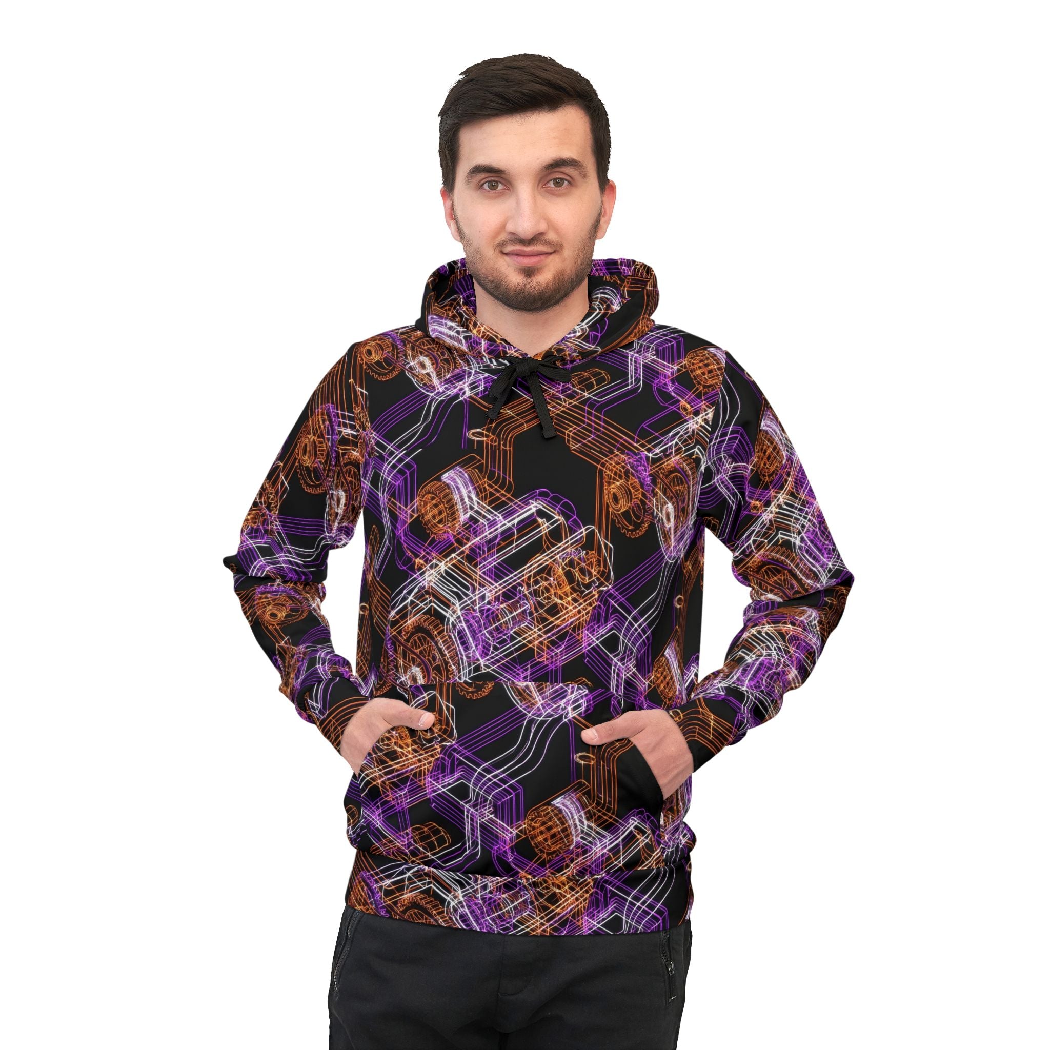Geometric Neon Gear Athletic Hoodie — All-Over Print