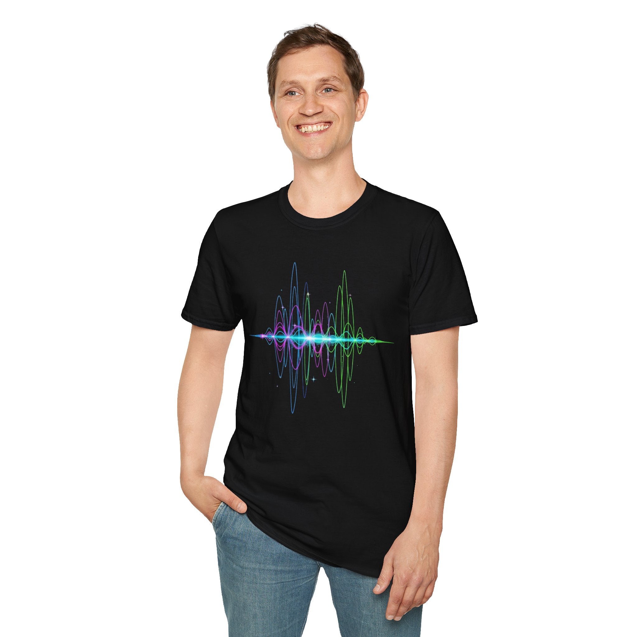 Vibrant Soundwave Unisex Softstyle T-Shirt, Music Lover Gift, Festival Wear, Graphic Tee, Casual Top