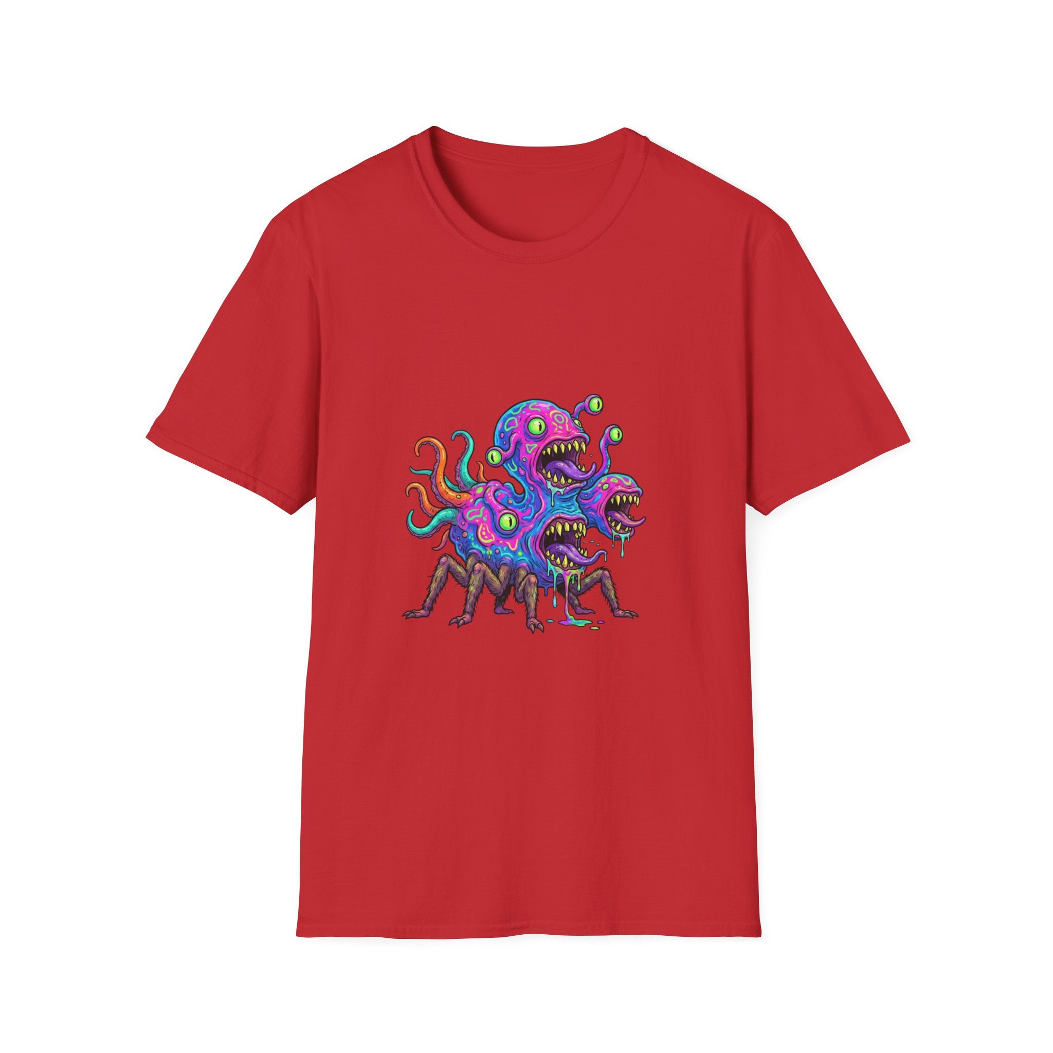 Monster Crew T-Shirt — Neon Three-Headed Alien Graphic Tee