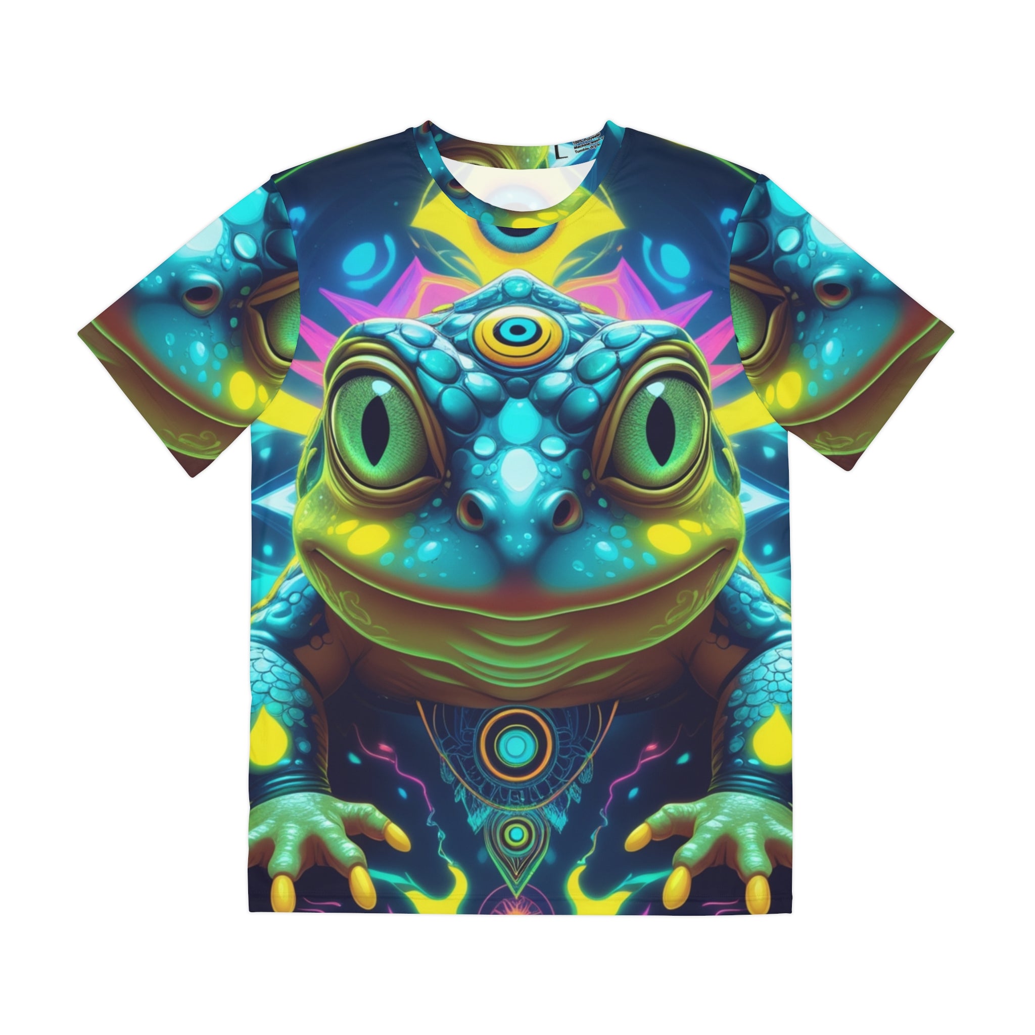 Psychedelic Frog Men's Tee - Vibrant All-Over Print Polyester Shirt