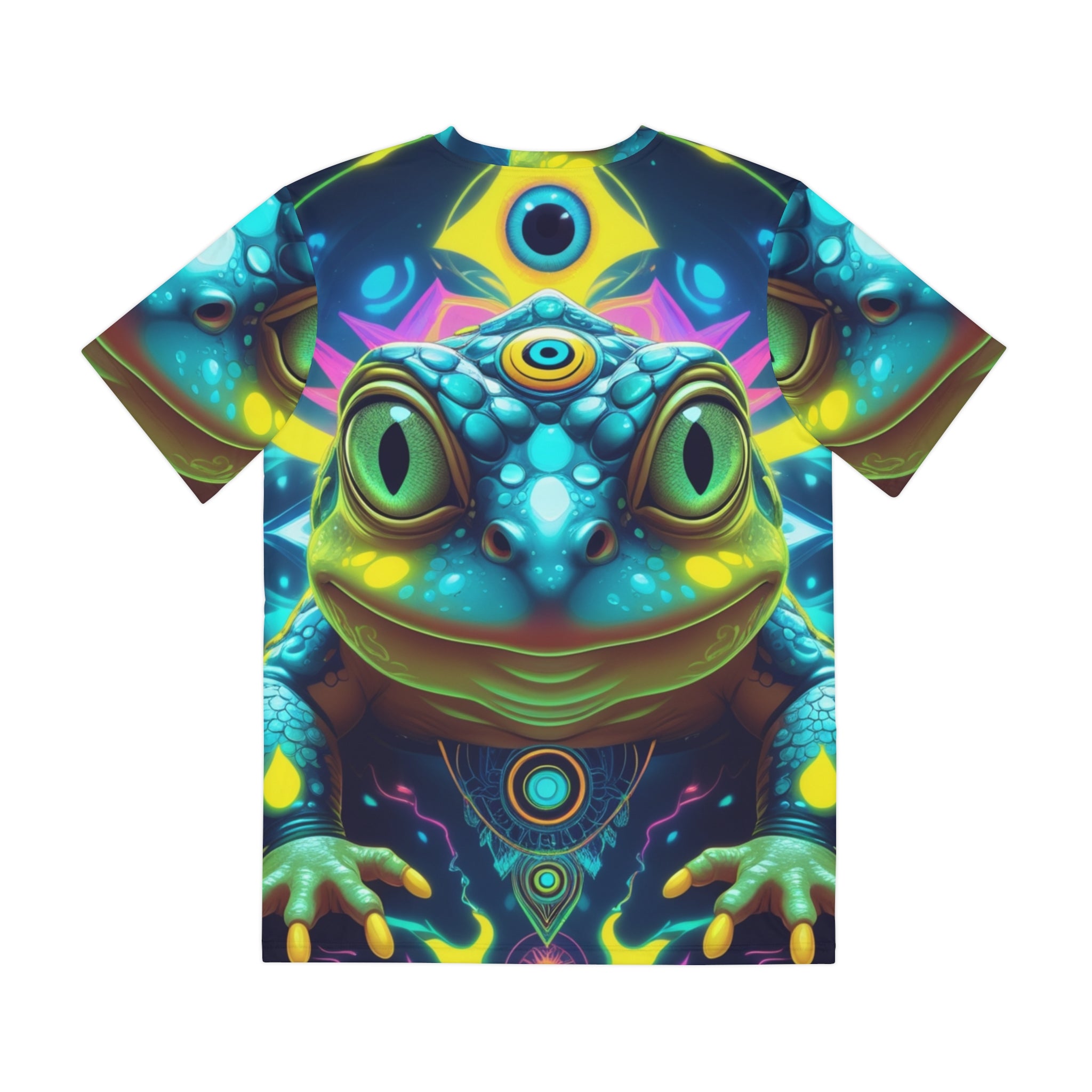 Psychedelic Frog Men's Tee - Vibrant All-Over Print Polyester Shirt