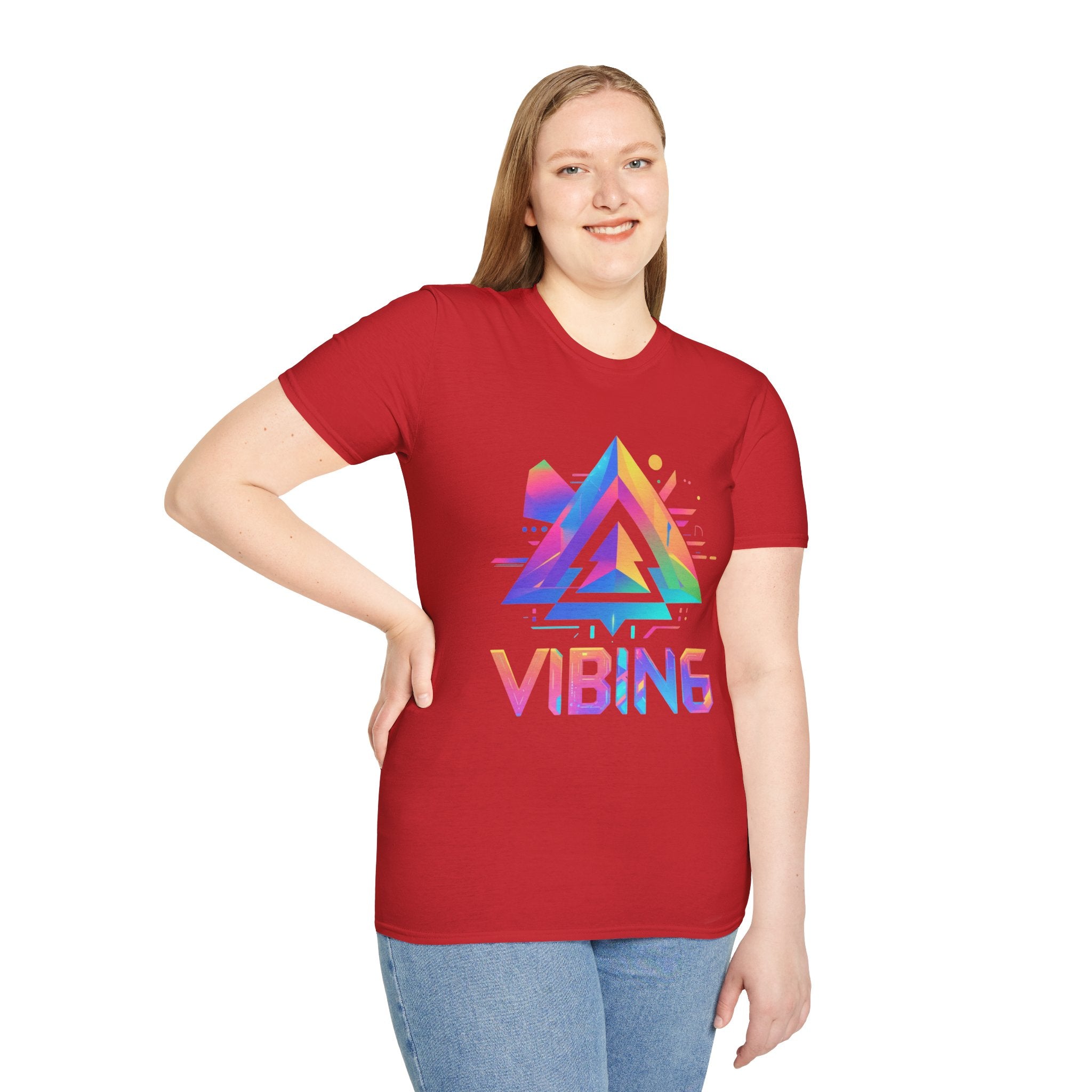 Colorful VIBING Unisex Softstyle T-Shirt, Trendy Graphic Tee, Casual Wear, Festival Fashion, Gift for Music Lovers, Weekend Vibes