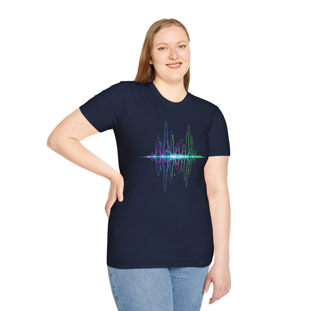 Vibrant Soundwave Unisex Softstyle T-Shirt, Music Lover Gift, Festival Wear, Graphic Tee, Casual Top